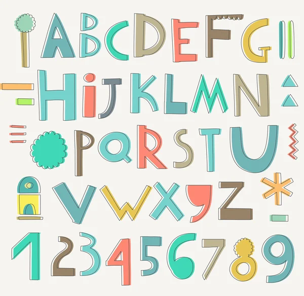 Alphabet mignon et chiffres — Image vectorielle