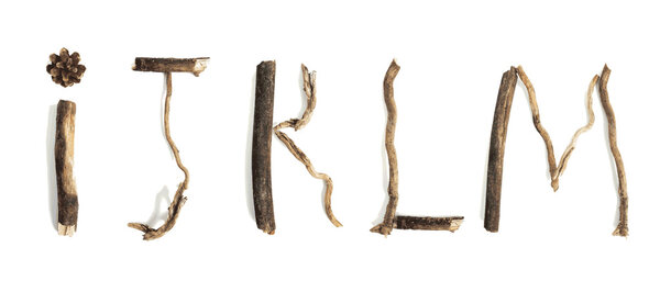 Letters of the alphabet made from branches