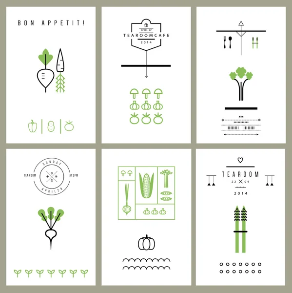 Colección de tarjetas con Verduras — Vector de stock