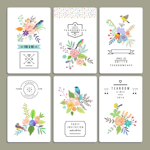Floral collection of romantic invitations — Stock Vector