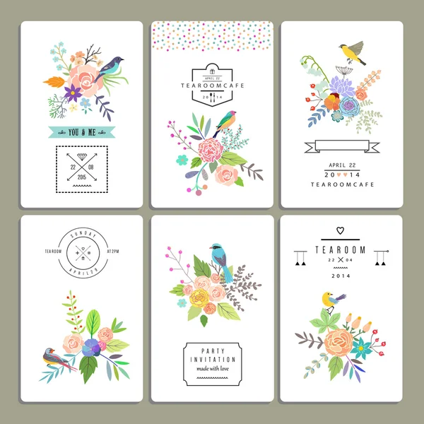 Floral collectie van romantische uitnodigingen — Stockvector