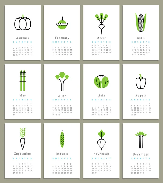 Plantilla para el calendario 2015 con verduras — Vector de stock