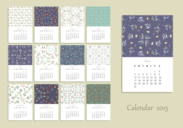用鲜花和浆果的日历 2015 年 — 图库矢量图片