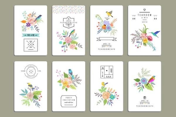 Set van 8 kaarten met bloemen — Stockvector