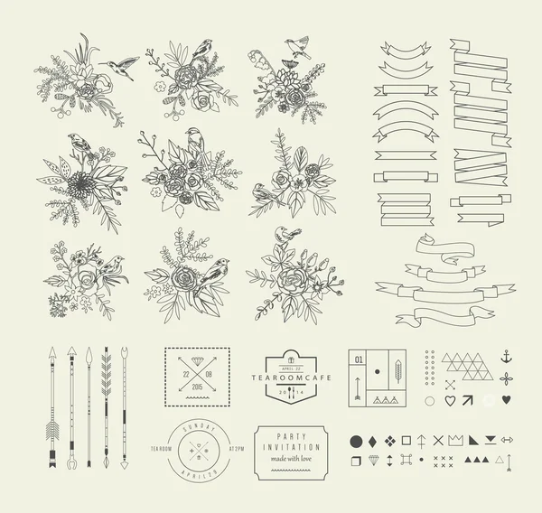 Elementos florais vintage desenhados à mão —  Vetores de Stock