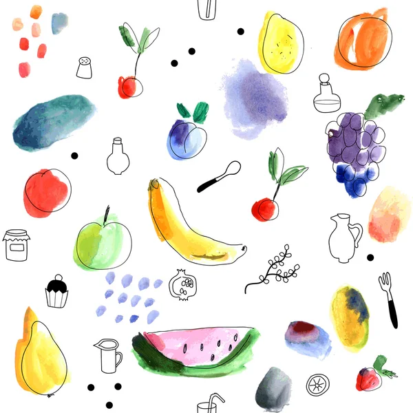 Motif sans couture avec des fruits et des baies — Image vectorielle