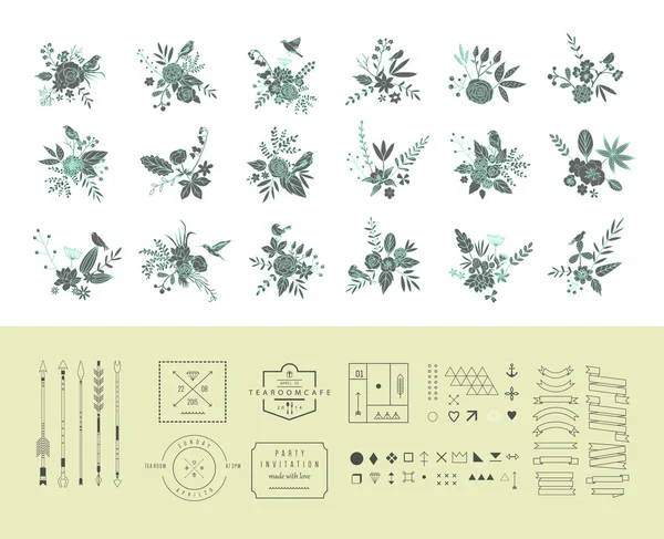 手绘花卉复古元素 — 图库矢量图片