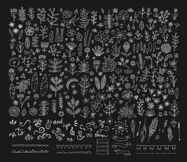 Elementos florales vintage dibujados a mano — Vector de stock