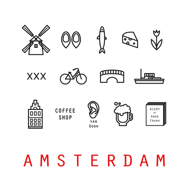 Amsterdam ikony — Stockový vektor