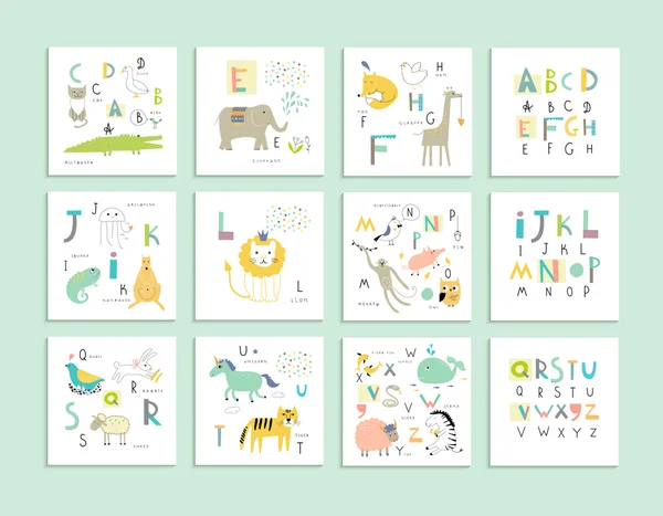 Cute zoo alphabet with funny animals — Stock Vector