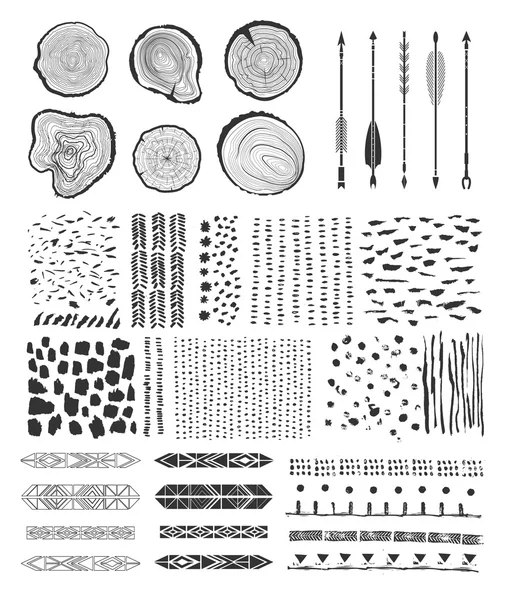 Set mit Baumringen und Pfeilen — Stockvektor