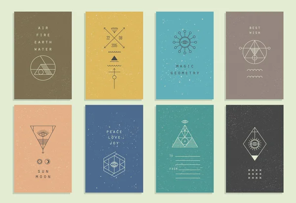 Set of trendy cards with geometric icons — Stock Vector