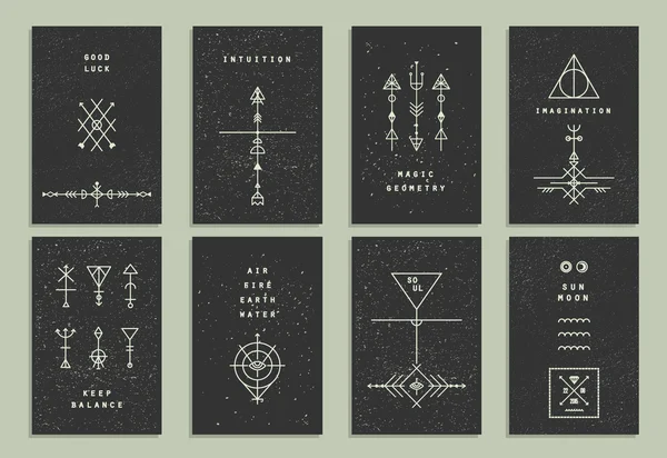 Set trendiger Karten mit geometrischen Symbolen Stockillustration