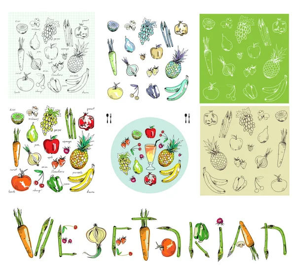 Fruit with vegetables and seamless patterns Vector Graphics