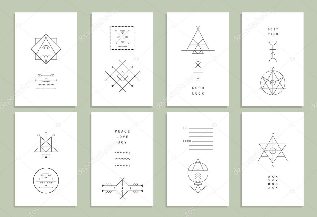 Set of trendy cards with geometric icons