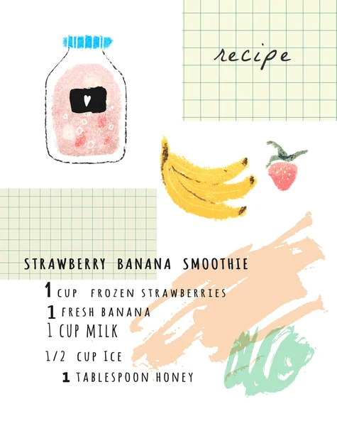 Friska strawberry banana smoothie recept — Stock vektor