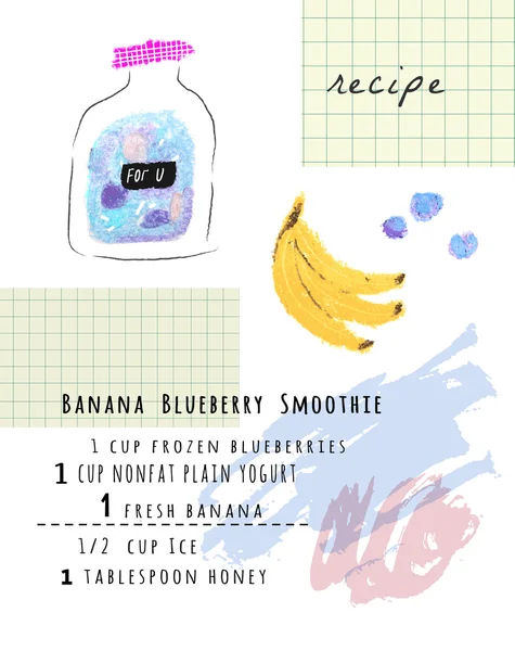 Receta saludable de batido de plátano de fresa — Vector de stock