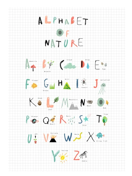 Cute alphabet of Nature Letters — Stock Vector