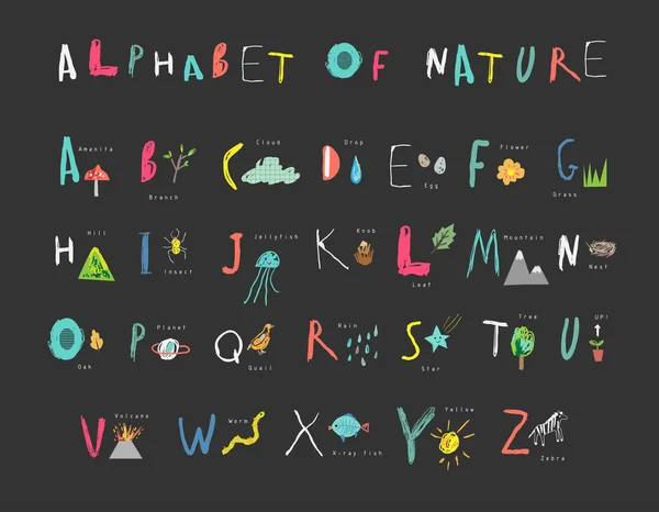 Cute alphabet of Nature Letters — Stock Vector