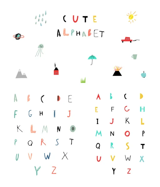 Grazioso alfabeto. Lettere e parole . — Vettoriale Stock
