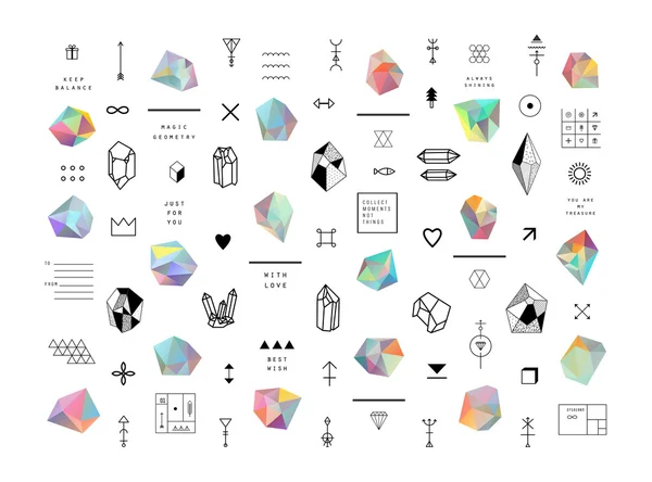 Cristales de colores con formas geométricas — Vector de stock