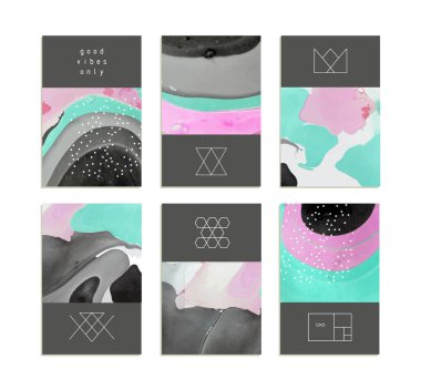 Hand drawn collection of artistic invitations with textures