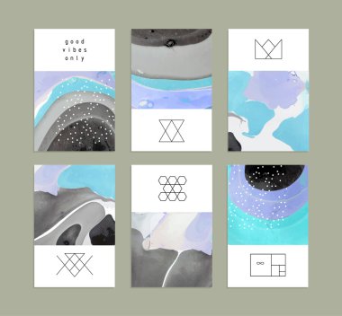 Hand drawn collection of artistic invitations with textures