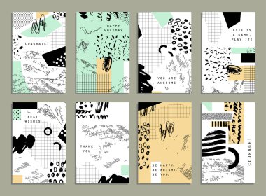 Collection of trendy cards with geometric shapes, hand made textures