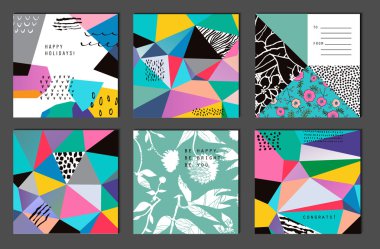Set of 6 creative universal cards. Hand Drawn textures.