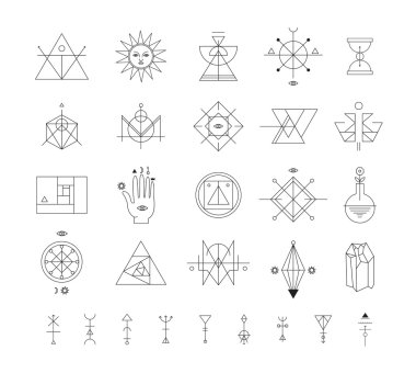 Vektör trendy geometrik simgeler kümesi. Simya semboller koleksiyonu.