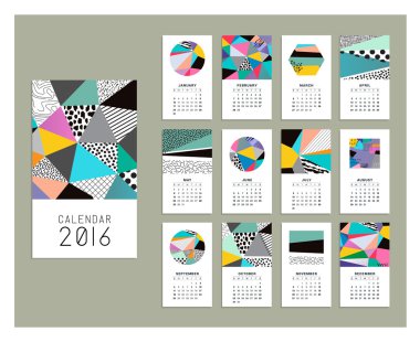 Calendar 2016. Templates with geometric backgrounds. Vector. Isolated.