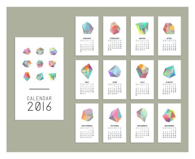 Takvim 2016. Geometrik kristalli şablonlar.