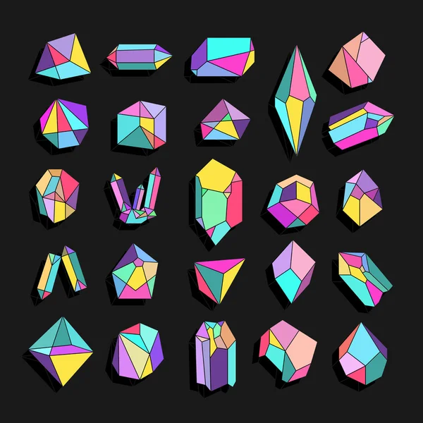 Kristalleri kümesi. Geometrik şekiller. Trendy yenilikçi retro arka plan — Stok Vektör