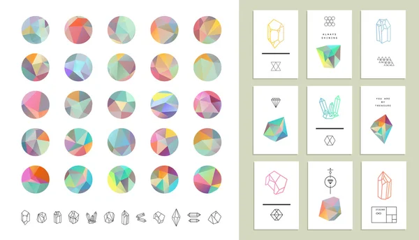 幾何学図形を多角形スタイルで着色された水晶円のセット — ストックベクタ