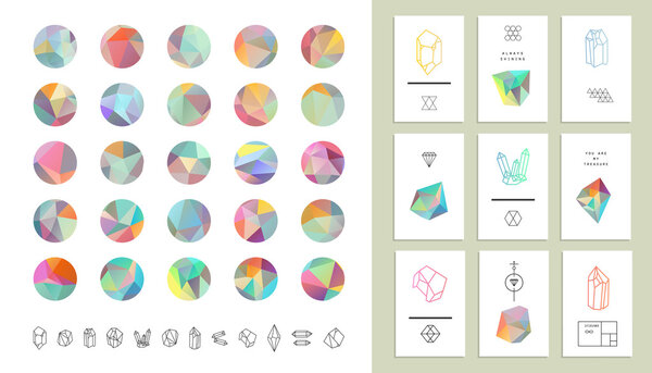 Набор цветных хрустальных кругов в полигональном стиле с геометрическими фигурами
