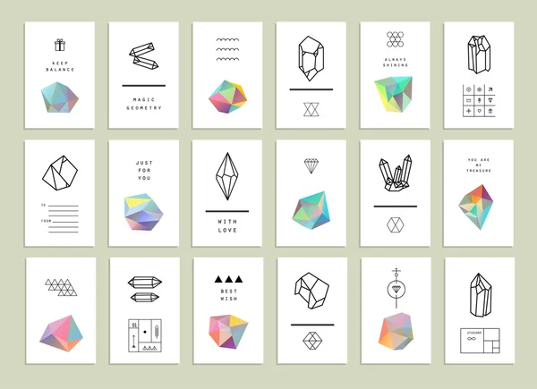 Collection of creative cards. Set of crystals in polygon style — Stock Vector