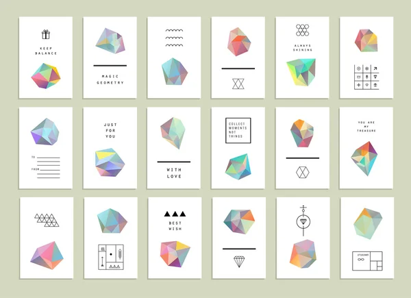 Sammlung kreativer Karten. Kristallset im Polygon-Stil — Stockvektor