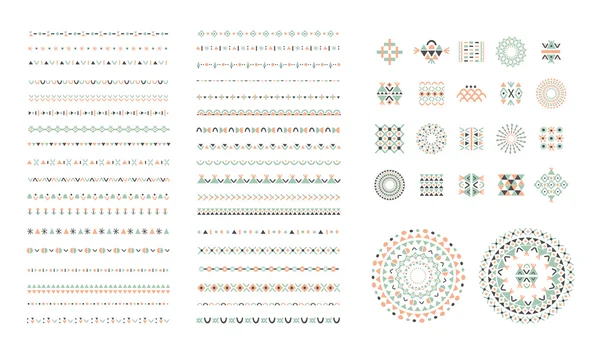 Ethnic set of Pattern Brushes plus decor elements. Isolated — Stock Vector