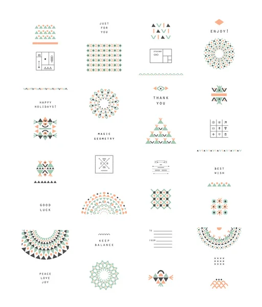 Cute Collection of Ethnic patterns. Geometric and aztec decor elements — Stock Vector