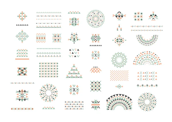 Cute Collection of Ethnic patterns. Geometric and aztec decor elements — Stock Vector