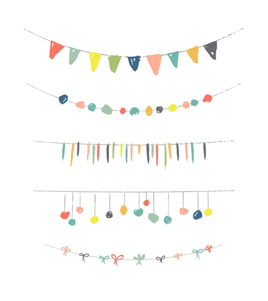 Collection of Hand Drawn Garlands, Party Banners and decor elements — Stock Vector