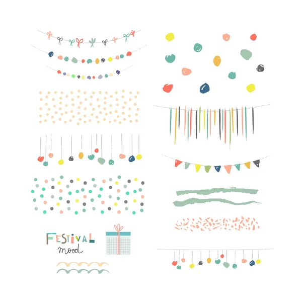 Collection of Hand Drawn Garlands, Party Banners and decor elements — Stock Vector