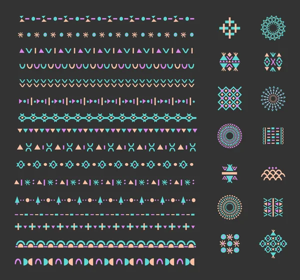 Ethnic set of Pattern Brushes plus decor elements. Isolated — Stock Vector