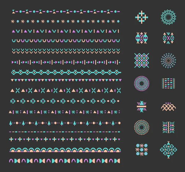 Ensemble ethnique de brosses à motifs plus des éléments de décoration. Isolé — Image vectorielle