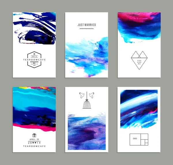 Hand drawn collection of artistic invitations made by acrylic — Stok Vektör