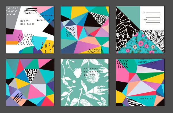 Set of 6 creative universal cards. Hand Drawn textures.