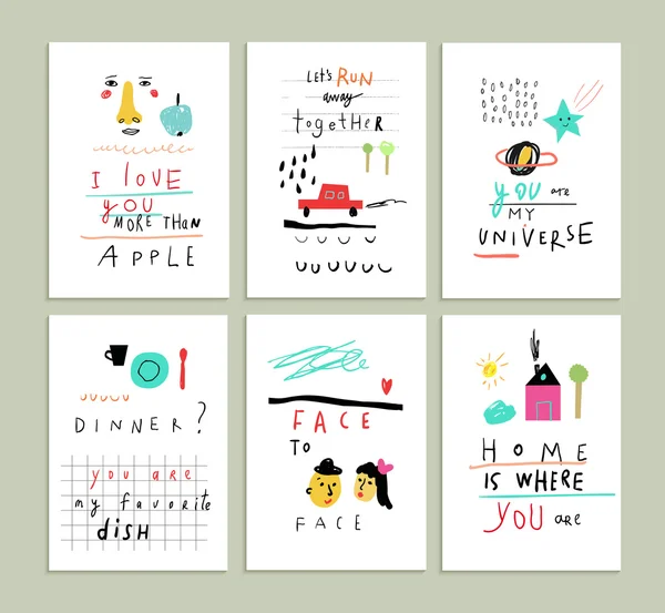 Collection of cute funny romantic cards — Stock Vector