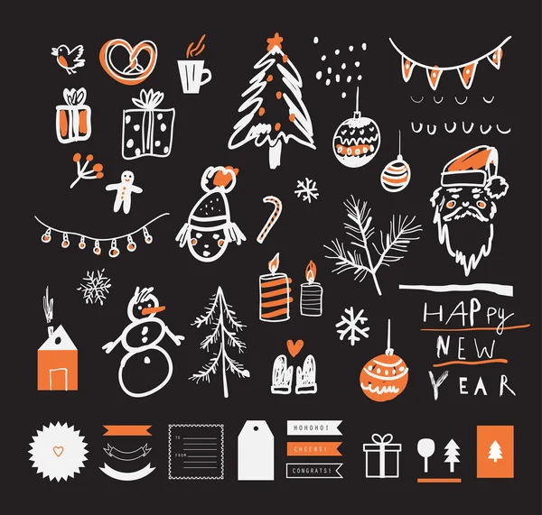 Dibujo dibujado a mano. Feliz Navidad y Feliz Año Nuevo . — Vector de stock