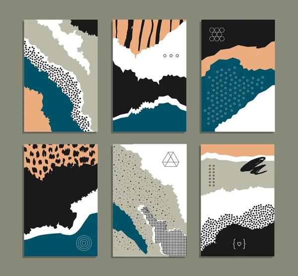 Collection of artistic cards with abstract shapes and hand made textures. — ストックベクタ