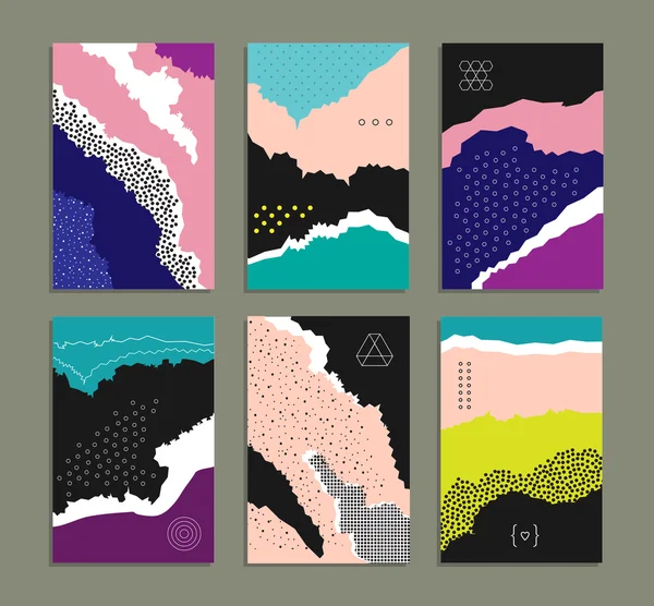 Collection of artistic cards with abstract shapes and hand made textures. — Stockvector
